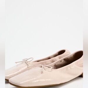 Zara Faux Patent Leather Bow Ballet Flats in Light Pink Size-9 NWT